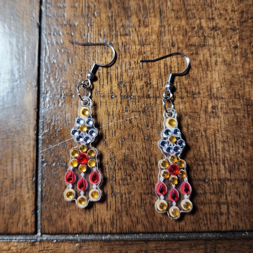 Multicolor Drop Earrings with Red & Gold Accents